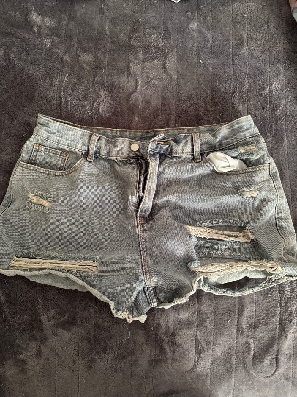 Women’s Distressed Denim Shorts - Light Blue